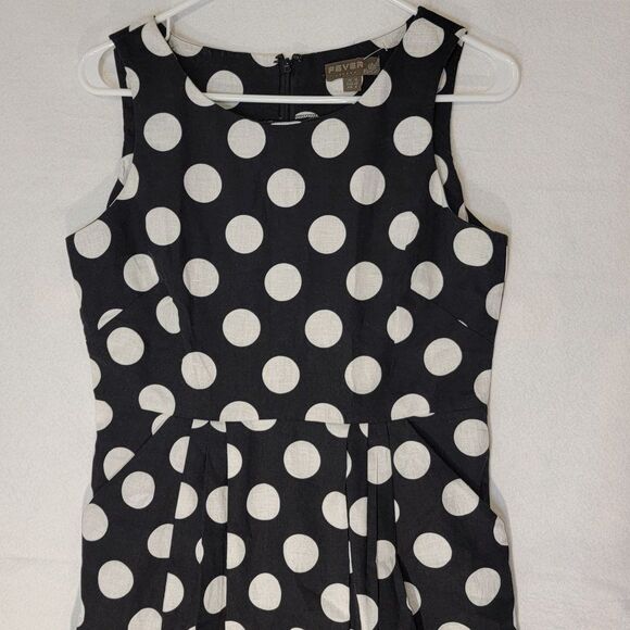 Modcoth Fever London Linen Sleeveless Midi Dress Womens 8 Polka Dot Black White - Picture 3 of 13